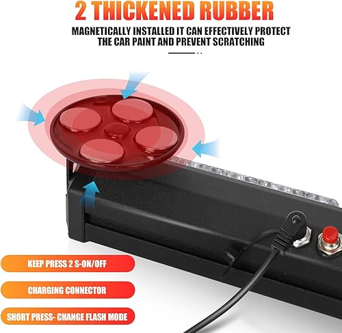 Miniatura 8 de Barra de luces estroboscópicas de emergencia de 14 pulgadas, recargable con pilas, 12 LED, 26 patrones de flash, asesor de tráfico de peligro, luces