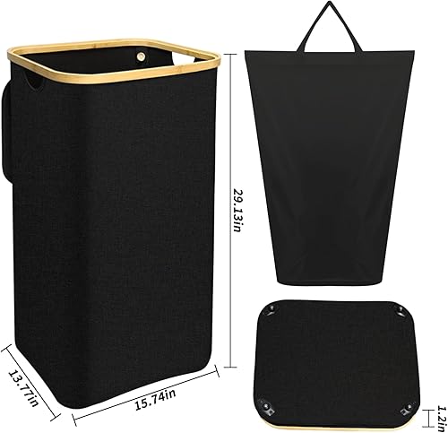 Miniatura 2 de Cesta de lavandería con ruedas  Cesta grande para la ropa sucia con bolsa extraíble, cesta plegable para ropa sucia con asas, cesta de bambú Oxford