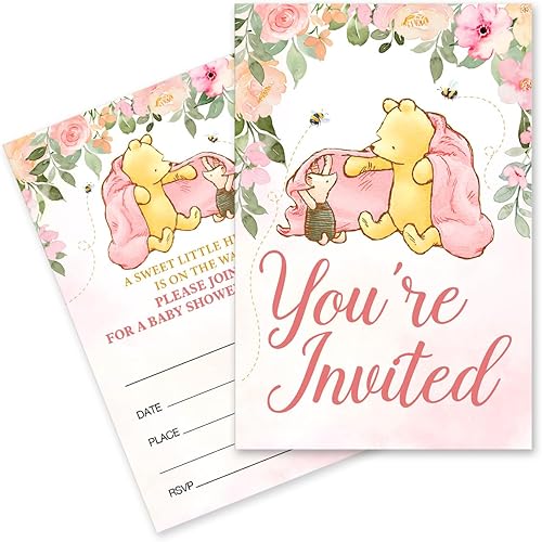 Miniatura 9 de pertnate Pooh Bear - Invitaciones para baby shower, 20 tarjetas con sobres