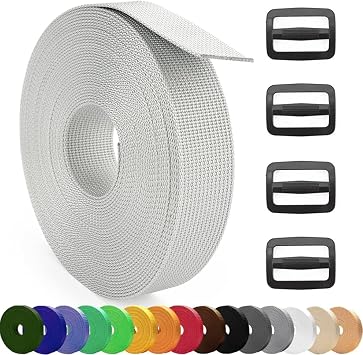 MOZETO 1 Inch Nylon Webbing Strap with Plastic Tri-Glide Slide Clips, 10 25 50 Yards Heavy Duty Nylon Strapping for Indoor or Outdoor Gear, DIY Crafting, Repairing