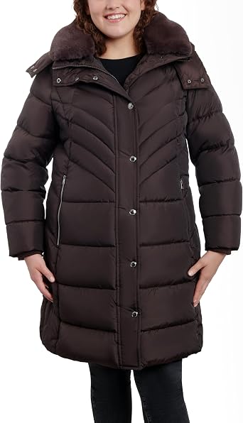 HEAVYWEIGHT PLUS SIZE ZIP HOOD PUFFER WITH FUR COLLAR BY LONDON FOG