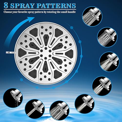 Miniatura 4 de Cabezal de ducha filtrado, 8 pulverizadores de alta presión, cabezal de ducha de lluvia, filtro de ducha de agua dura de 15 etapas para eliminar
