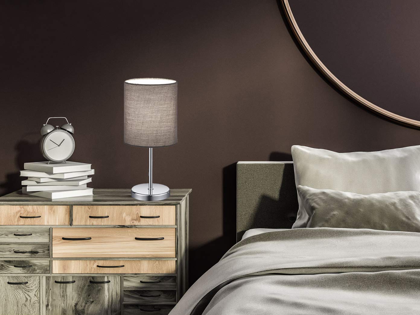 Reality Leuchten Lampe de table Jerry, abat-jour en tissu, E14, 40 W, Gris, 13 x 13 x 28,5 cm