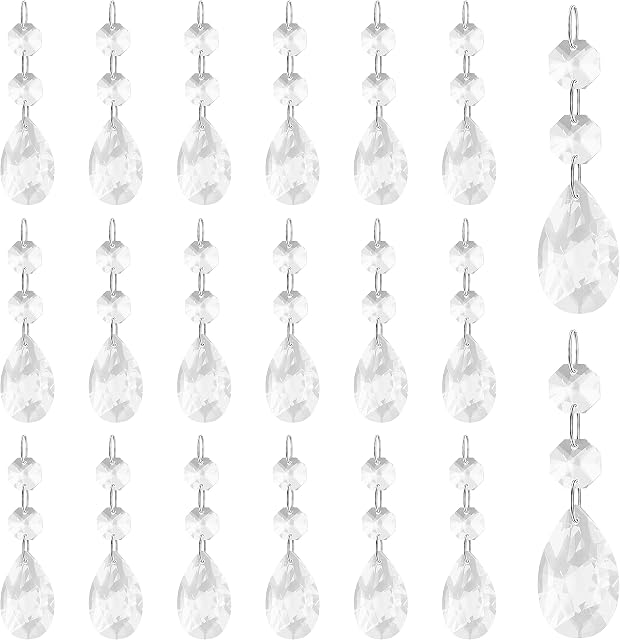 BELLE VOUS Clear Crystal Teardrop Chandelier Pendants (20 Pack) - 8.6cm/3.38 inches - Hanging Decoration Beads for Chandeliers, Prisms, DIY Suncatcher Parts, Wedding/Christmas Party & Garlands