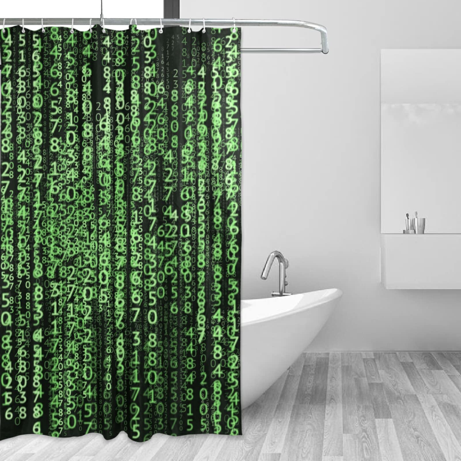 AHOMY Shower Curtain, Matrix Digital Internet Fabric Bath Curtain with 12 Hooks, Machine Washable, 60 x 72 Inch