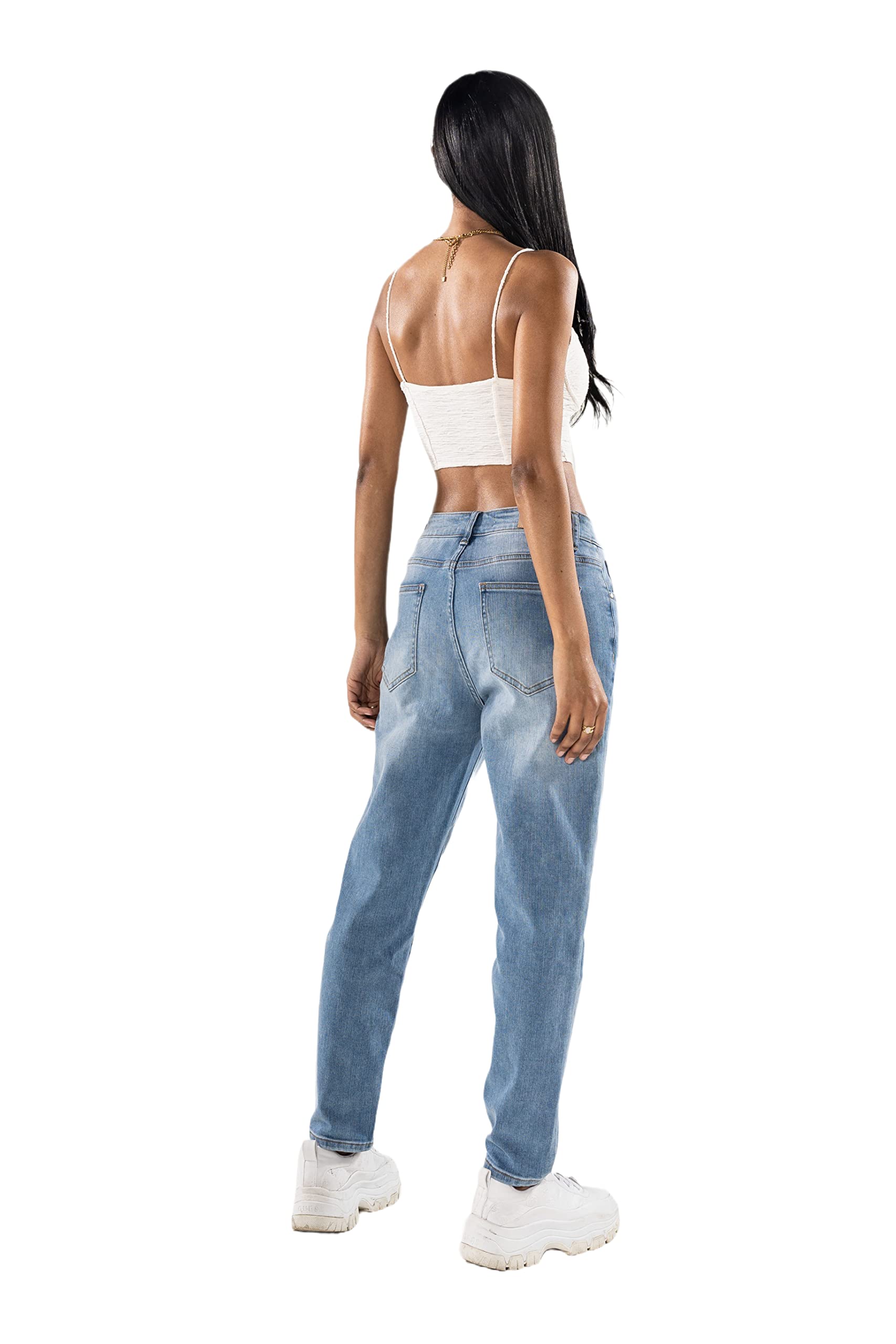 Nina Carter Damen Boyfriend Jeanshosen High Waist MOM Jeans Cutted Knee Used-Look Waschungseffekt