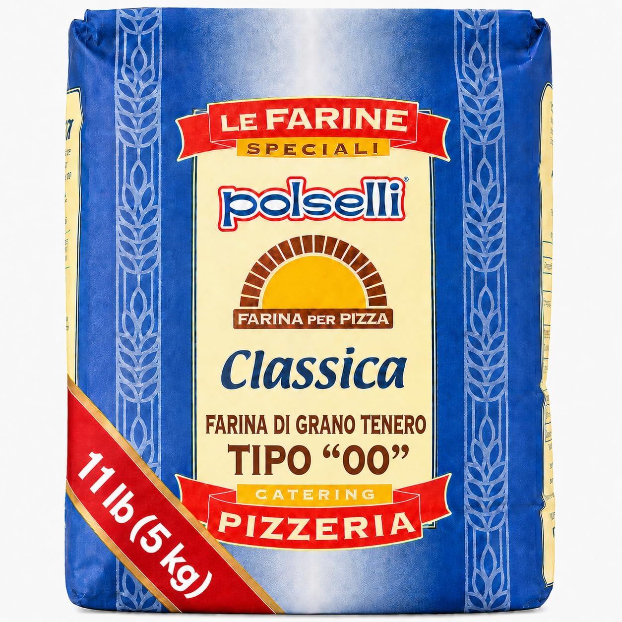 Polselli Classica, Tipo "00" Double Zero Flour Extra Fine, 11 lbs (5 kg), Neapolitan Italian Pizza flour, Bread, Pasta, and more, All Natural, Unbleached, Unbromated, No Additives,Product of Italy