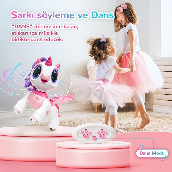 SGILE Robot Çocuklar, Kızlar için Unicorn Hediyeleri, LED Gözlü ve Müzikli Uzaktan Kumandalı Unicorn Oyuncak, Çocuklar İçin Hareket Kontrollü Programlanabilir RC Robot Doğum Günü 3 4 5 6 7 8 Yıl