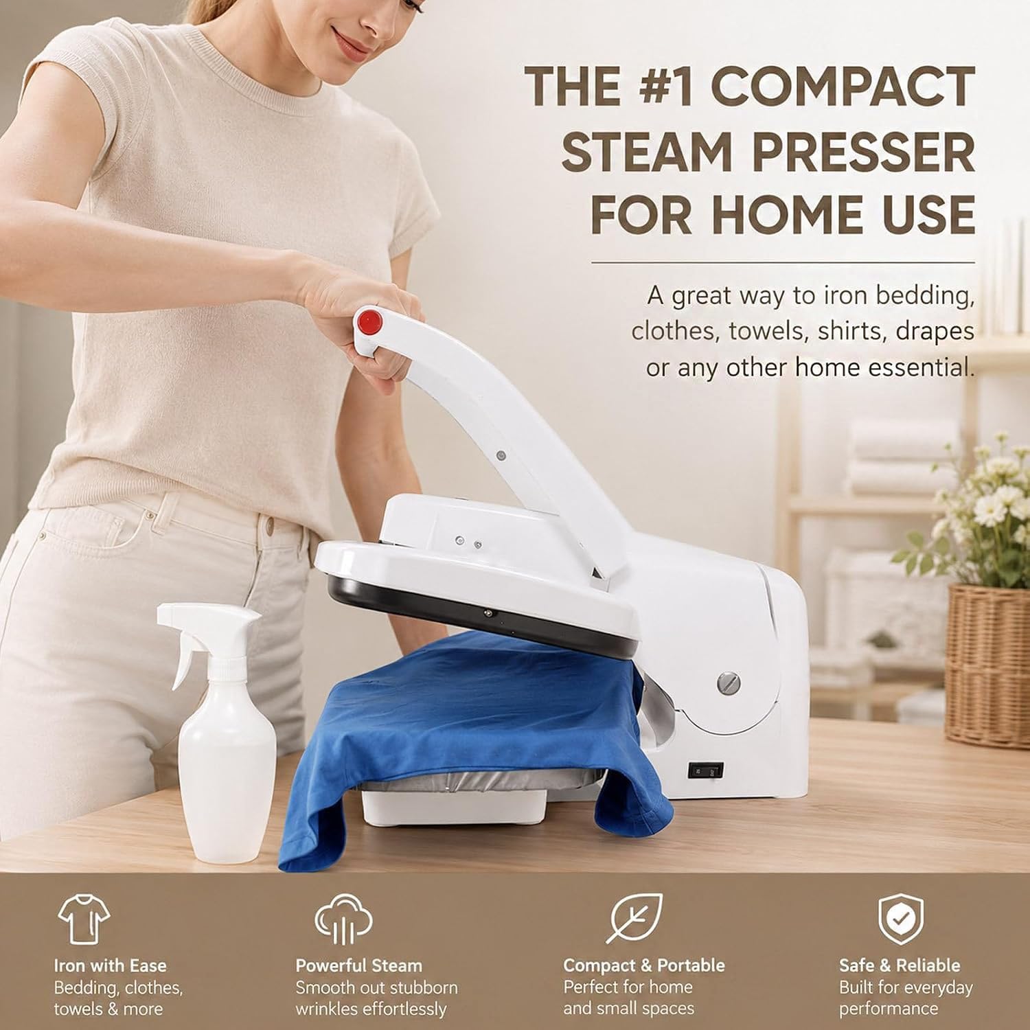 Pressa a vapore professionale da 1800 W, con staffa | Con ampio serbatoio dell'acqua da 300 ml, dimensioni della piastra for un'efficiente cura del bucato e degli asciugamani