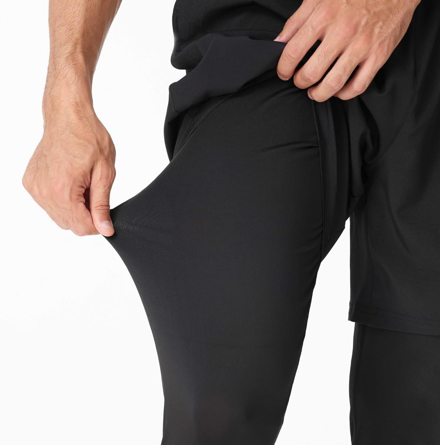 Men's 2-in-1 Athletic Shorts, with Leggings, Quick Dry Lightweight Sportswear, for Running, Gym, and Fitness Training(Black)