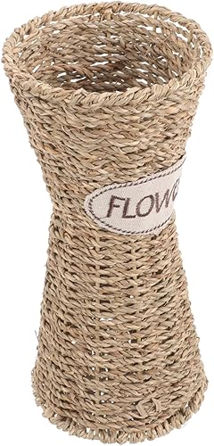 1 jarrón de mimbre de ratán marrón para almacenamiento, decoración y contenedor de plantas