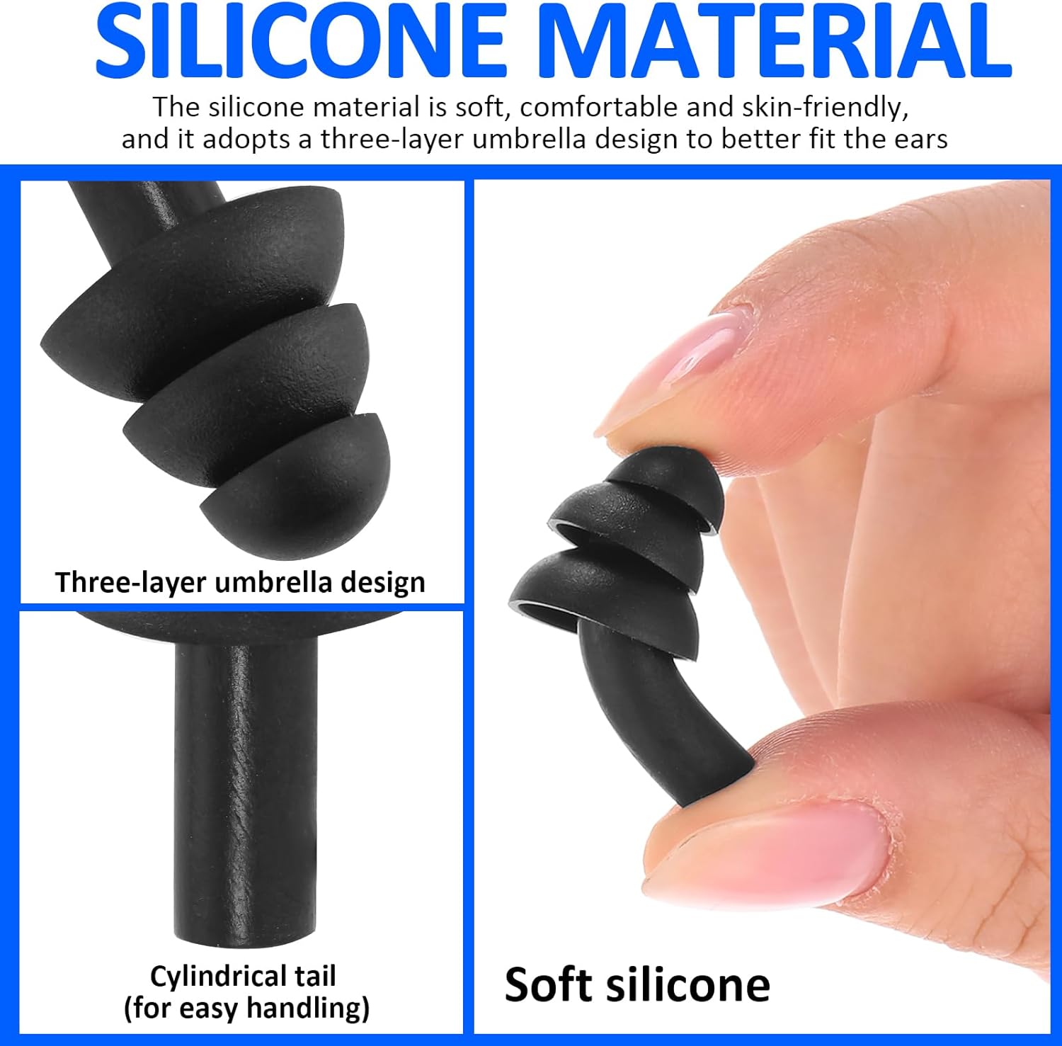 Xuhal 200 Pair Corded Ear Plugs Reusable Silicone Earplugs Individually Wrapped Hearing Protection Sleep Noise Cancelling for Work Construction Shooting Sports Noise Reduction(Blue, Black)