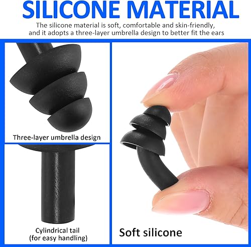 Miniatura 9 de 200 pares de tapones para los oídos con cable envueltos individualmente, tapones de silicona de calidad, reutilizables, con cancelación de ruido del