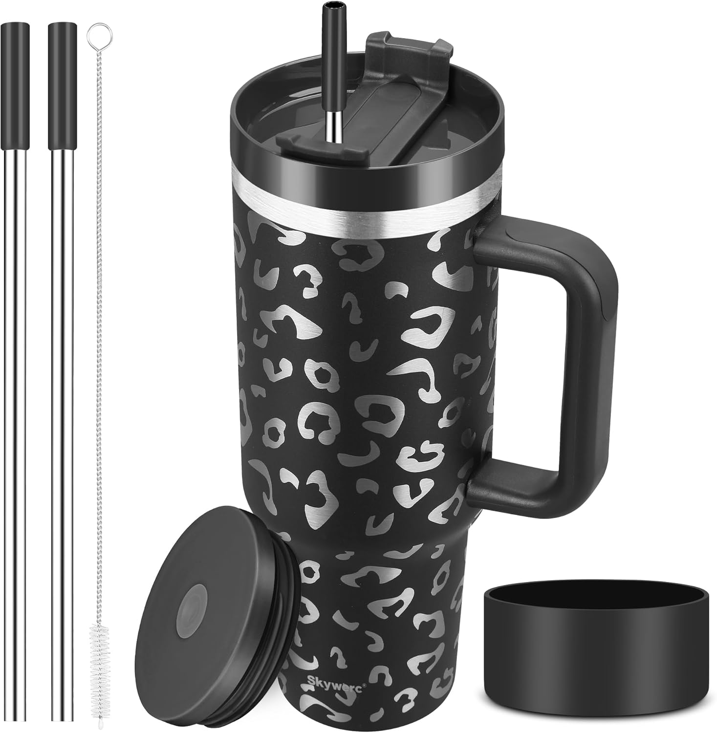 40 oz Tumbler with Handle and Straw, 2 Lids (2 in 1