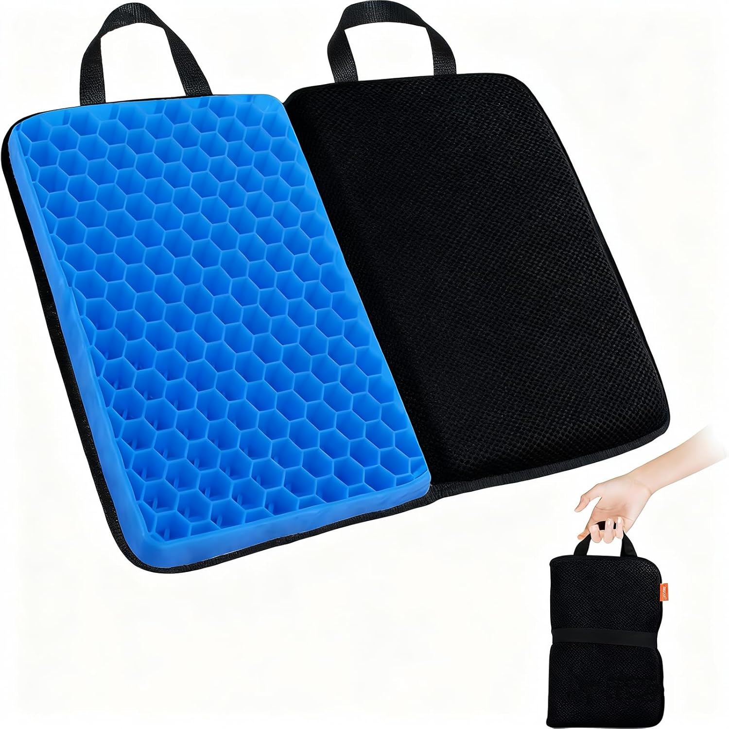 SJC Travel Seat Cushion for Comfort Foldable Airplane Seat Cushion for Airpline, Truck, Stadium, Office,Wheelchair (Black)