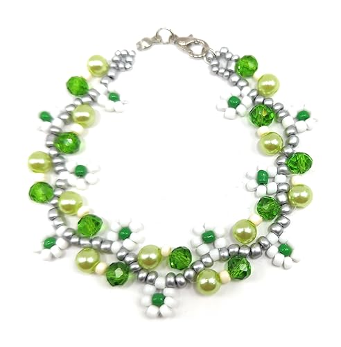 Elegante brazalete para dama hecho a mano de perlas fantasia, cuentas de vidrio y cristales de 8" de largo, ideal para regalo, se envía empaque