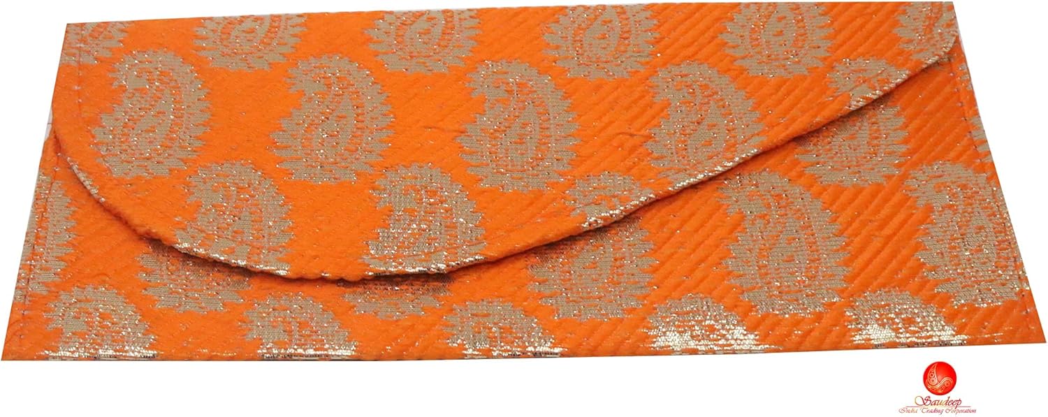 Saudeep India Premium Raw Silk Fabric Brocade Design Money Gift Envelopes for Wedding/Marriage/Birthday(Assorted Colors) (Pack of 15)