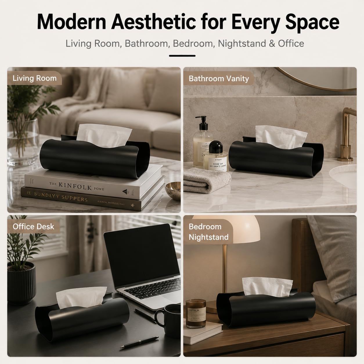 PATOISE Tissue Box Cover, Stainless Steel, Black, Rectangle Modern