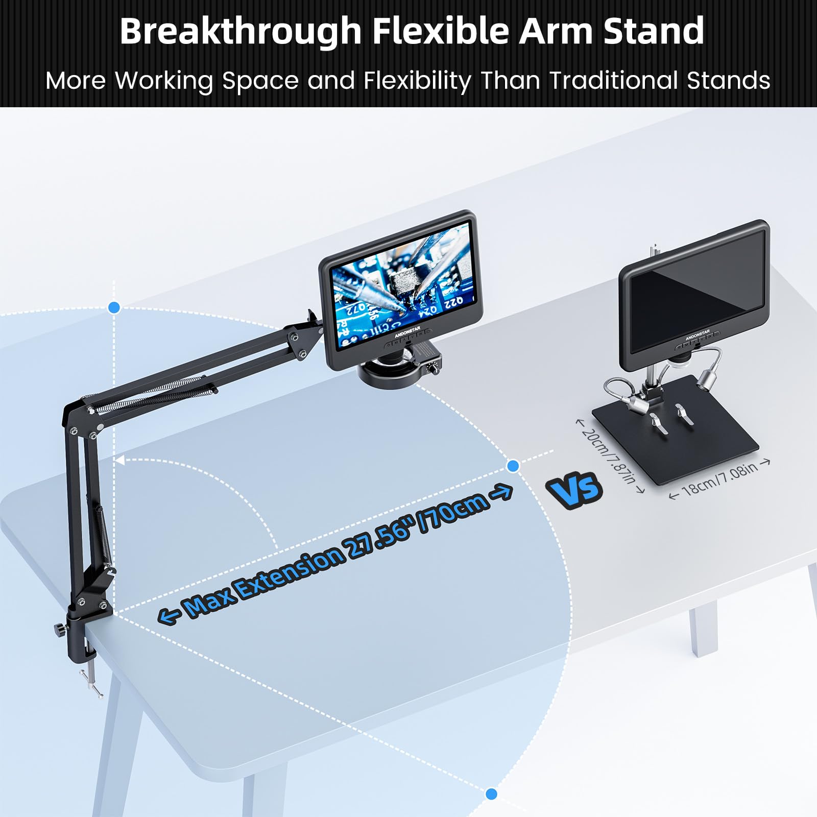 Microscopio digital Andonstar AD109 con pantalla de 10.1" para adultos, soporte de brazo flexible para microscopio de soldadura, microscopio para monedas con vista completa para monedas con error con
