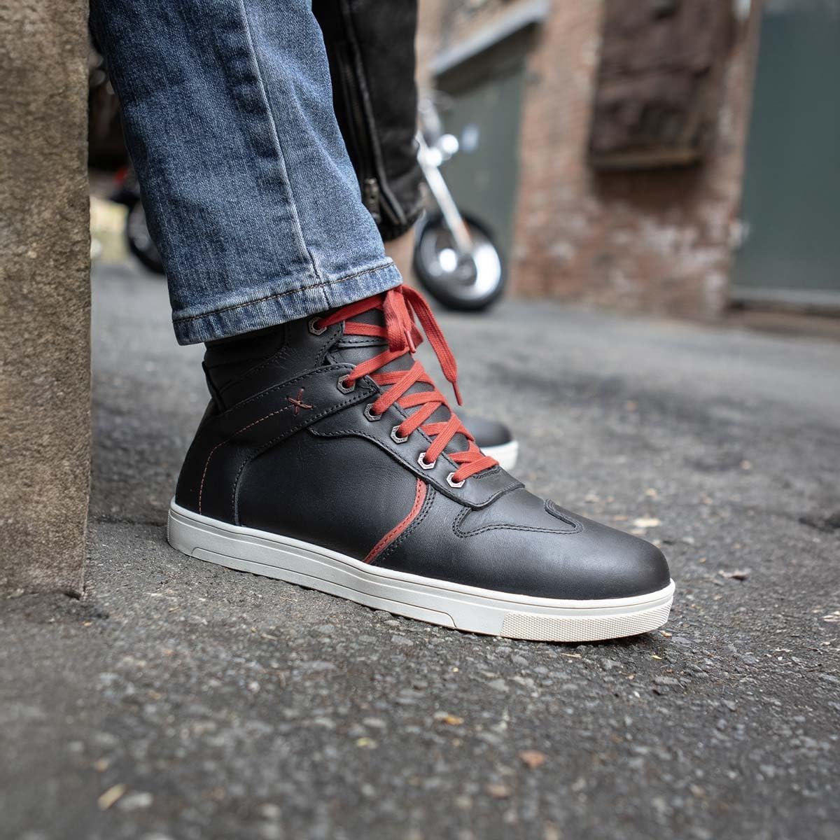 Milwaukee Leather MBM9102 Men's Black Leather with Red Shoe Lace Reinforced Street Riding Shoes w/Ankle Support