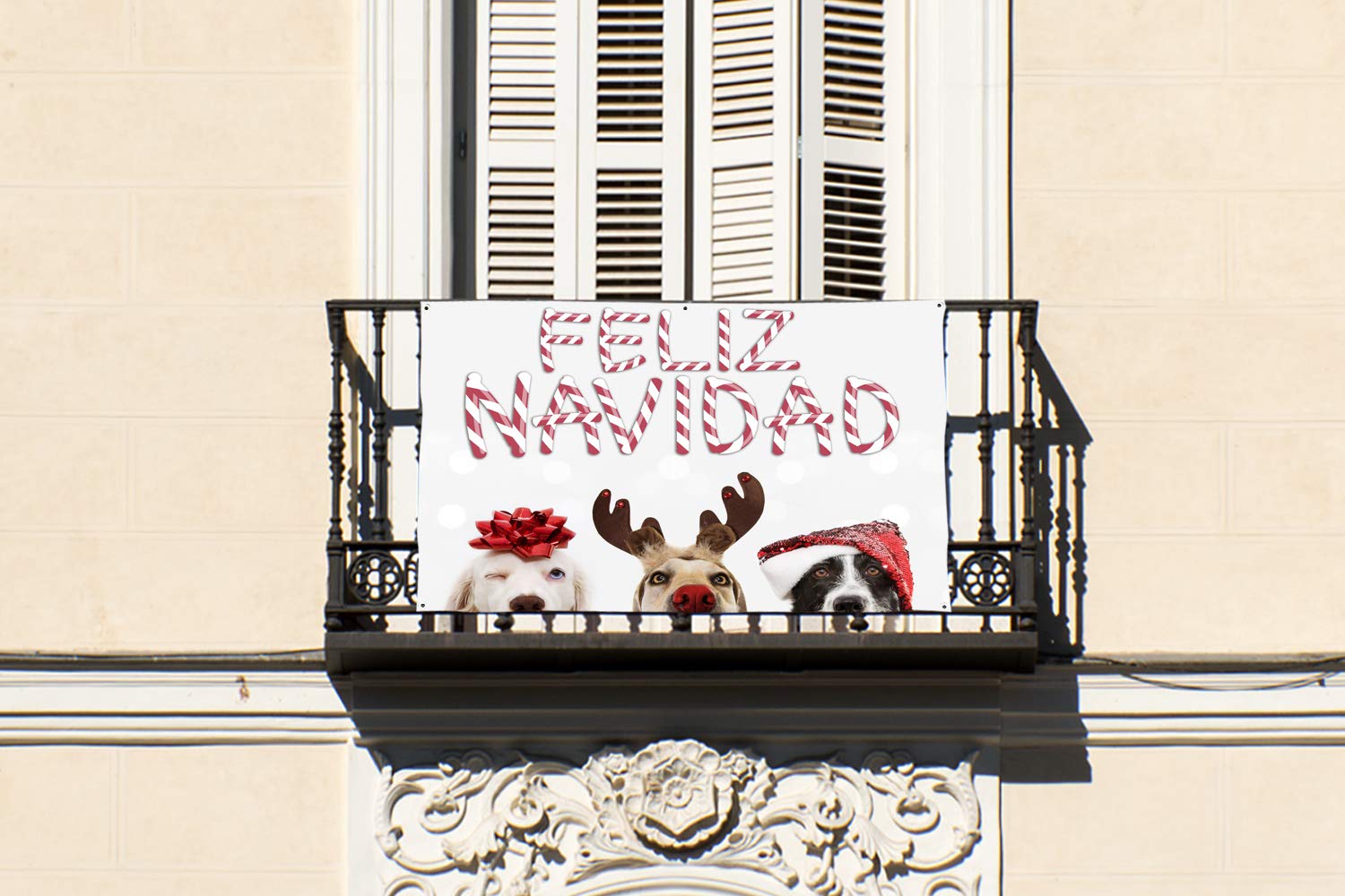 Oedim Lona para Balcón Feliz Navidad Animales | 100x70cm | Incluye 6 Ojales metálicos pequeños