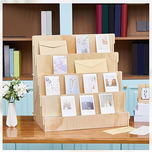 Vista 19 de Barydat Soporte de exhibición de tarjetas de madera, organizador estacionario, soporte de calcomanías para vendedores de manualidades, organizador