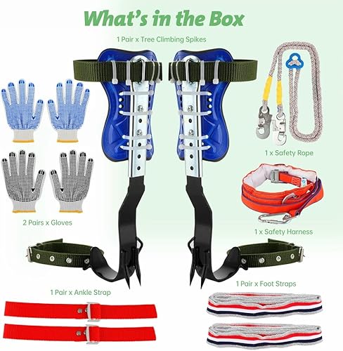 Miniatura 6 de Homaisson Juego de picos de escalada de árboles, picos ajustables para trepar árboles, engranajes portátiles para trepar árboles con cinturón de