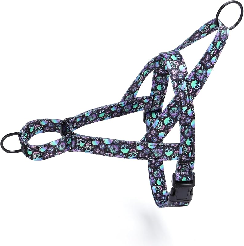 Peitoral Antipuxão para Cães em Nylon com Estampa Skull Pimaodog (S)