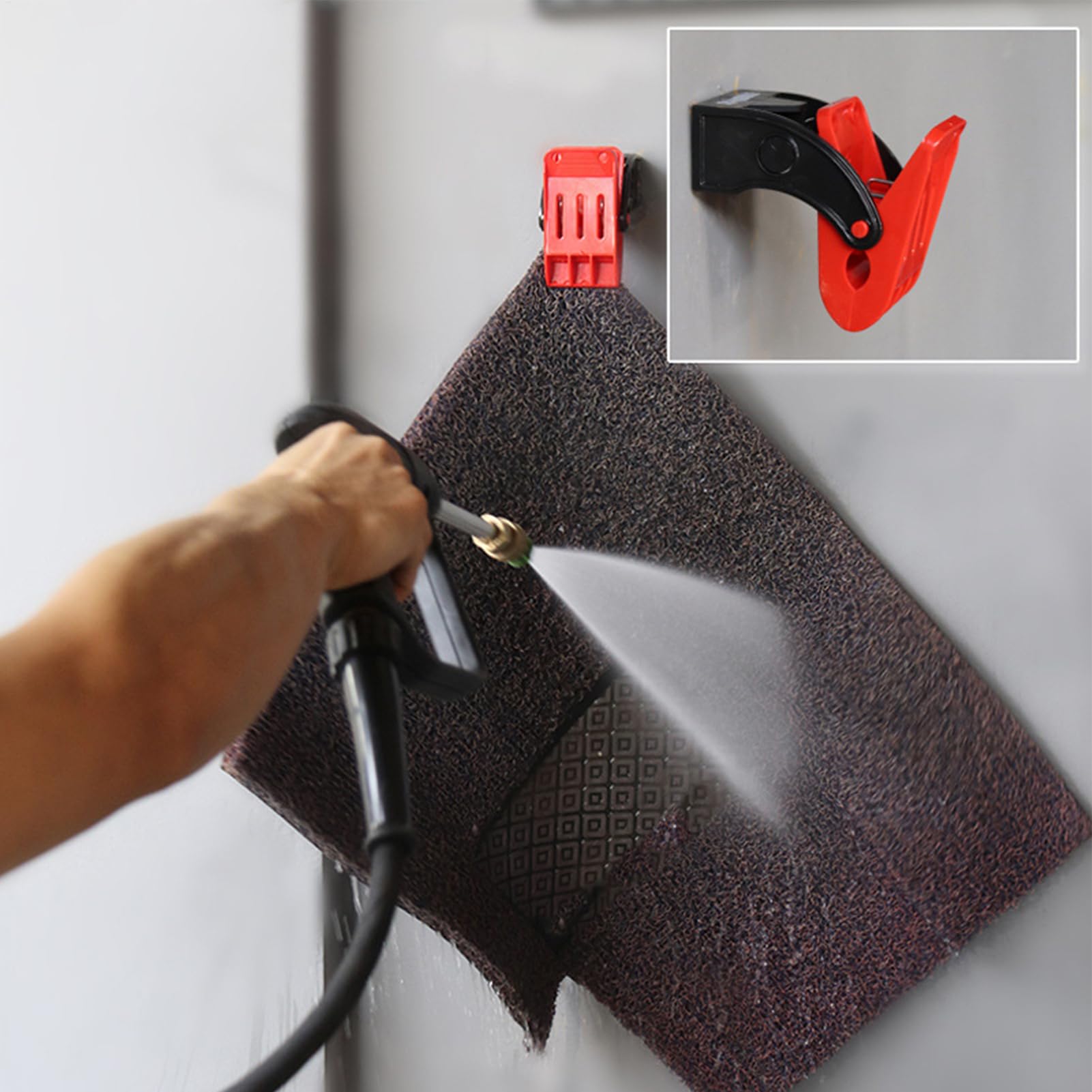 Autowaschmatten-Clips, 4 Stück Edelstahl-Fußmattenhalter mit drehbaren Federklammern, rutschfeste Federklammern, Wandhalterung für Auto- und Teppichmatten