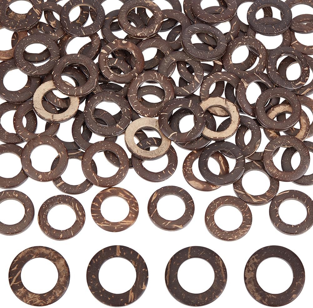 SUNNYCLUE 200Pcs Coconut Wood Rings Wooden Craft Ring 25mm Smooth Flat Round Circle Loop Linking Dyed Hollow Connector Beads for Jewelry Making Earring Necklace Bracelets Macrame Pendants DIY Crafts
