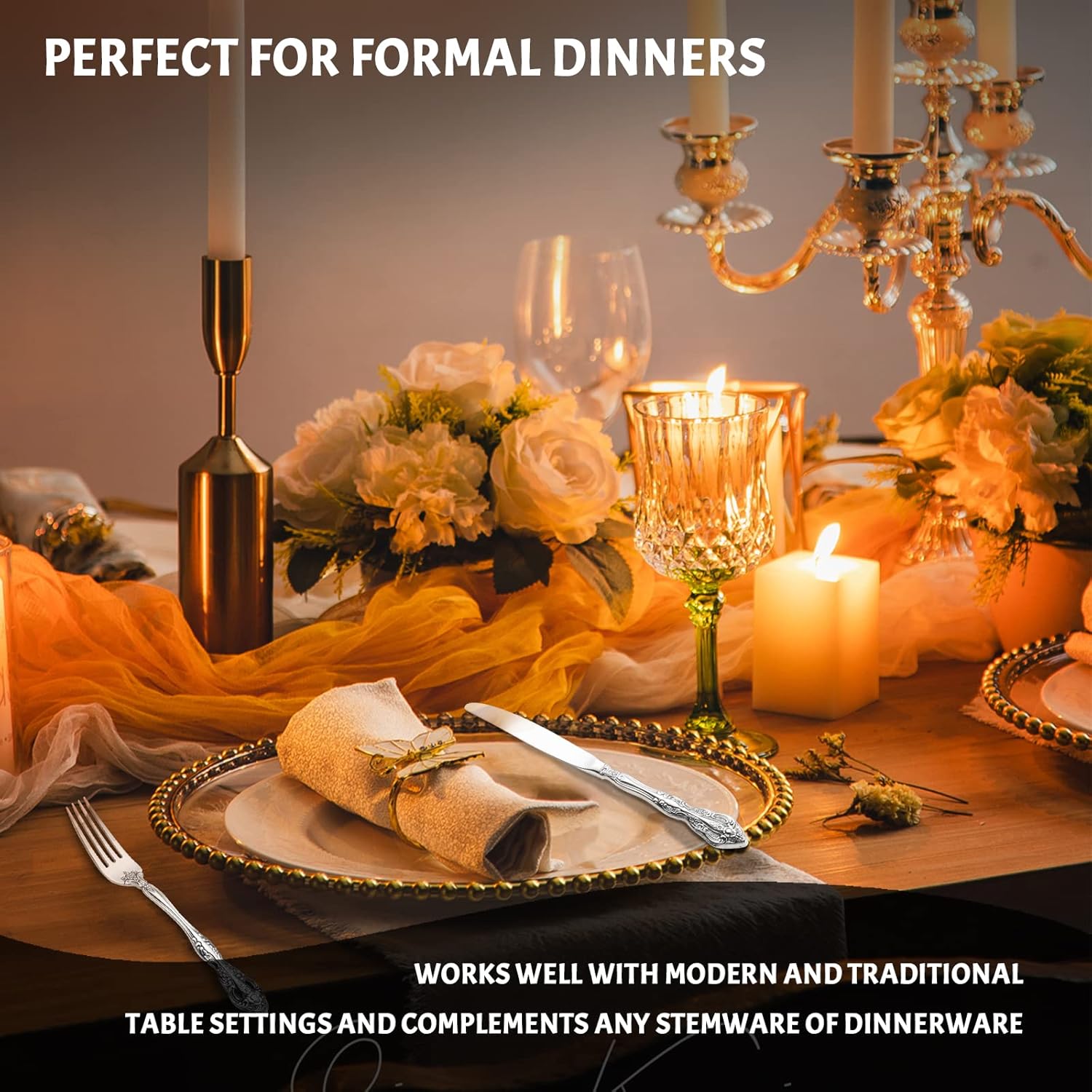 forMichelangelo Flatware Sets for 8, Elegant 18/10 Stainless Steel Silverware Set, Cutlery Sets for 8 People, Dishwasher Safe(40pcs, Silver)