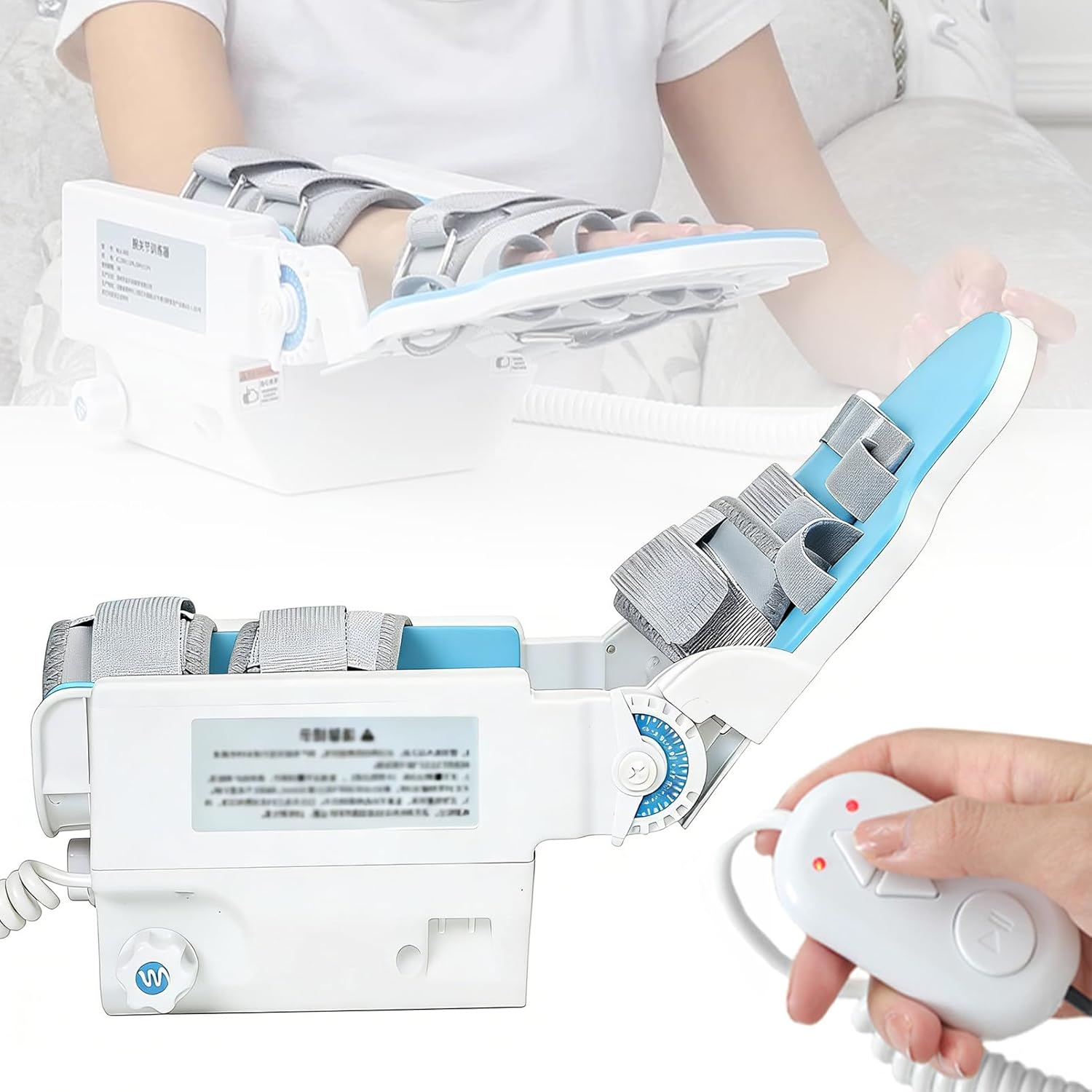 Electric Wrist Joint Rehabilitation Device, Stroke Hemiplegia Joint Exerciser, Finger Fixed Rest Hand Splint with Remote Control, Palmar Flexion, Dorsiflexion 90° Exercise, 2 Control Modes