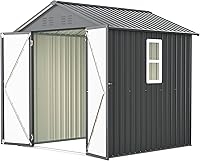 Vista 14 de Cobertizo de almacenamiento de metal resistente de 8 x 12 pies, puertas con doble cerradura, marco de suelo impermeable y protección para todo tipo