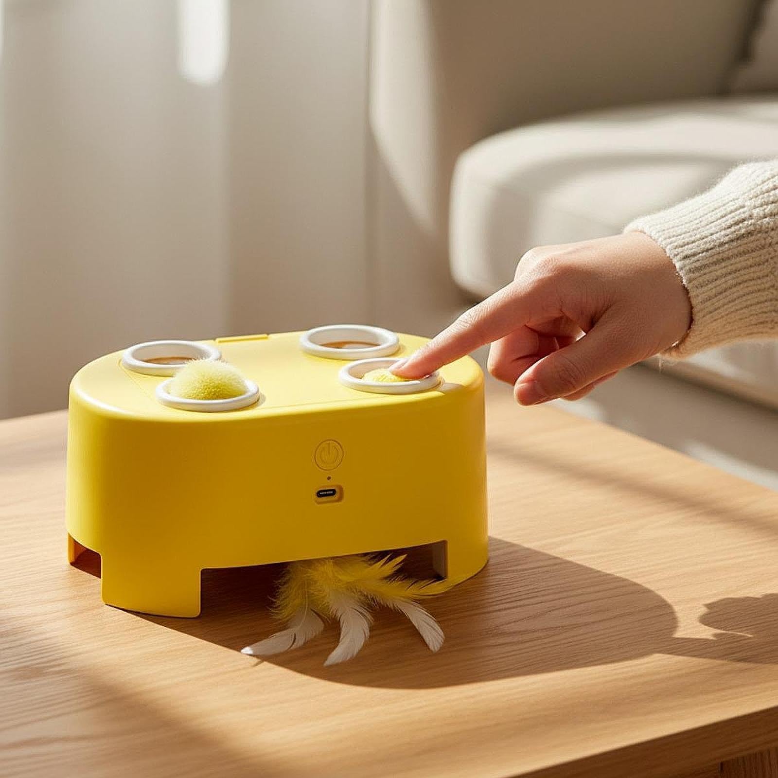 Juguete Interactivo para Gatos, Juguete Eléctrico para Golpear Gatos, Dispositivo de Juego de Plumas con Velocidades Ajustables, Silencioso, Reca, Amarillo
