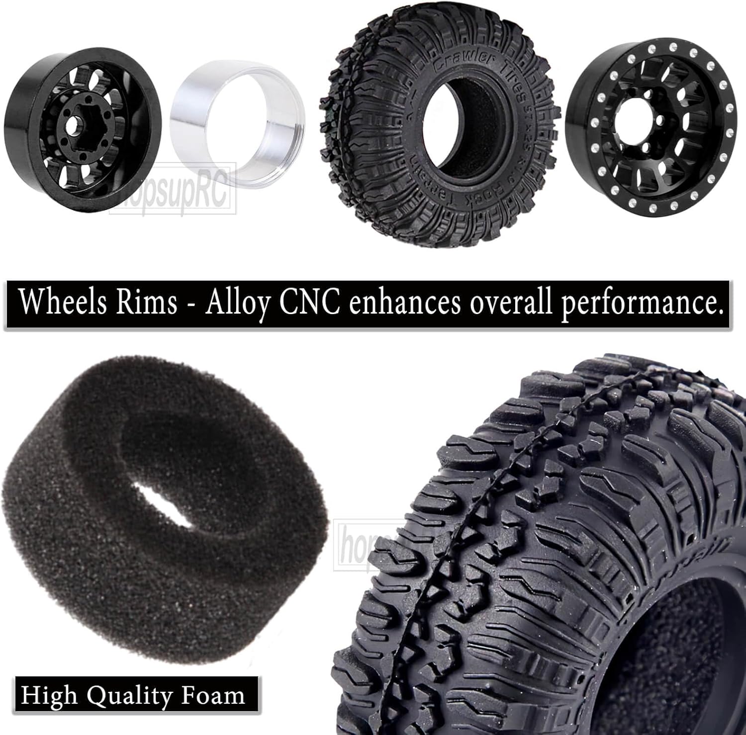 Aluminum 1.0in Beadlock RC Truck Tires Upgrades Part for 1/18 1/24 TRX4M,SCX24,FCX24 RC Crawler,4pcs Alloy RC Wheels Hops Up,Black