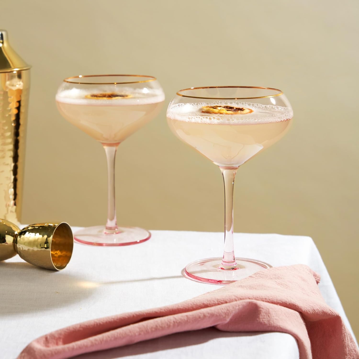 Twine Rose Crystal Coupe Glasses, Stemmed Cocktail Glasses for Mixed Drinks, Cold Brew Cocktails, Espresso Martinis, Bar Cart, Housewarming and Wedding Gifts, Hosting Essentials, 11.5 oz, Set of 2