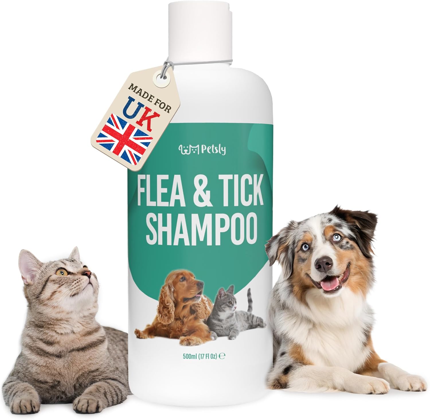 Petsly Medicated Flea & Tick Shampoo for Cats & Dogs – 500ml – Anti-bacterial & Anti-fungal – Soothing Cleanser for Itchy, Sensitive Skin – Remove Fleas & Ticks Fast – PETA Approved – Made in Germany