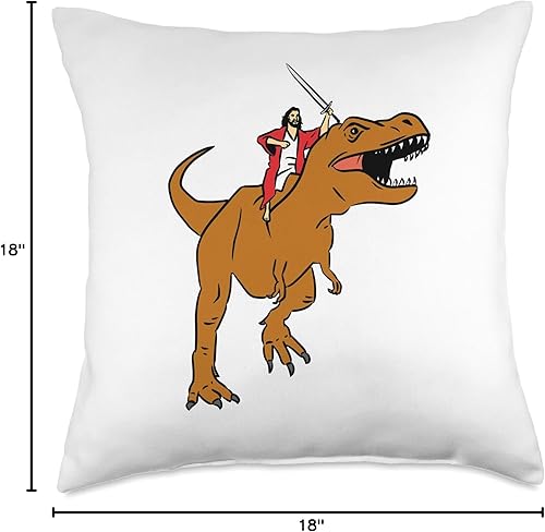 Miniatura 4 de Jesus Raptor Meme and Jesus T-Rex Funny Riding Tyrannosaurus Jesus T-Rex Dank - Almohada de meme, 18 x 18 pulgadas, multicolor