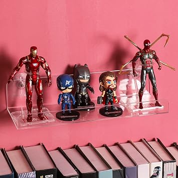 Sooyee 8 Pack Clear Acrylic Shelf, Invisible Floating Wall Ledge Bookshelf, Kids Book Display Shelves Wall Mounted,Funko Pop Shelves