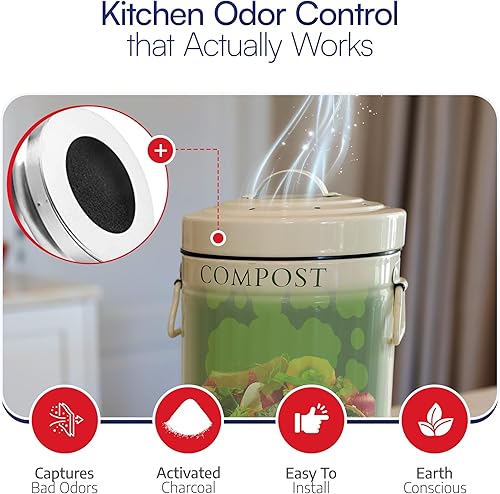 Miniatura 3 de BioStrike Compost Crock - Filtros de carbón activado para cubo de compost, controla los olores de la cocina, redondo de 5.5 pulgadas, fabricado en