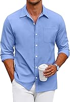 Vista 46 de COOFANDY Camisa Oxford de manga larga con botones para hombre, camisas de vestir de ajuste regular