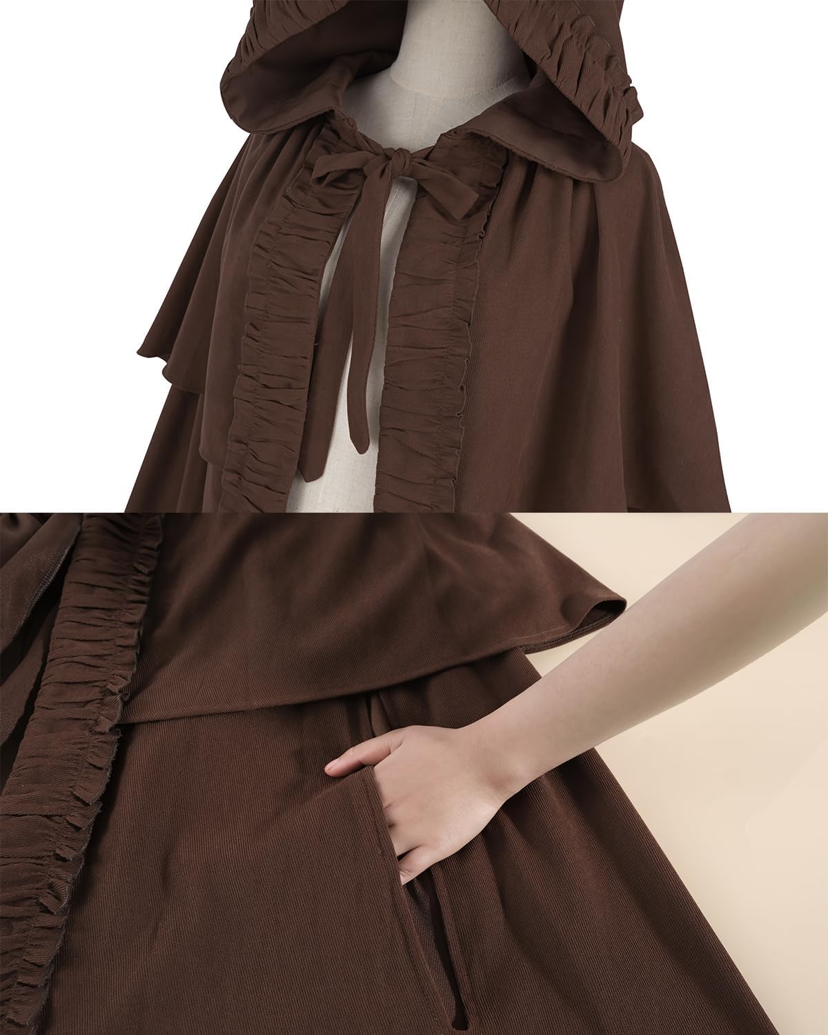 CR ROLECOS Cloak with Hood Women Long Hooded Cape Medieval Renaissance Cloak Halloween Costumes