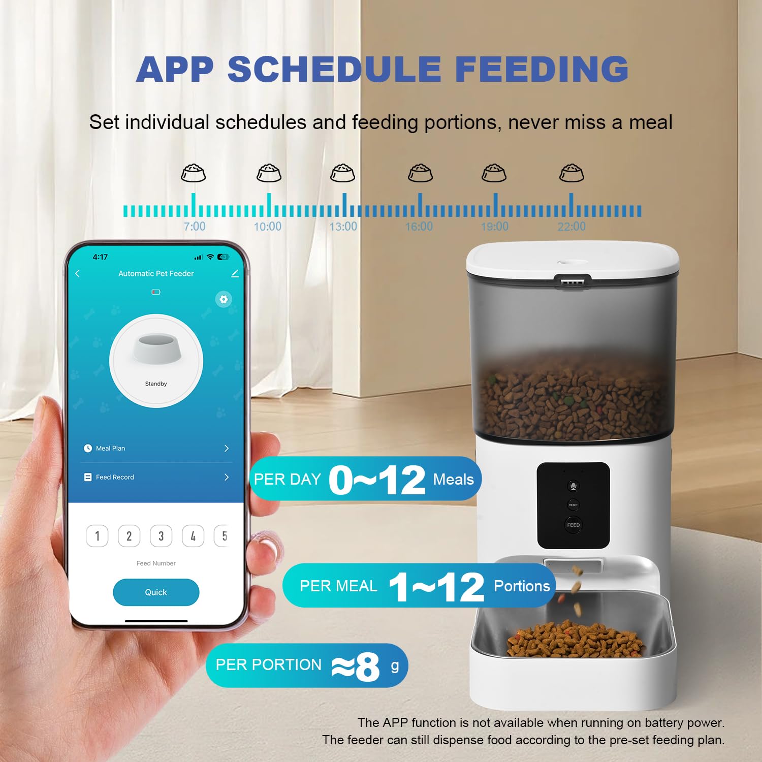 Alimentador automático WiFi 2.4G/5G para gatos, dispensador de alimentos de 4 litros con grabadora de voz de 10 segundos, comedero para mascotas hasta 10 comidas por día, comedero para gatos con