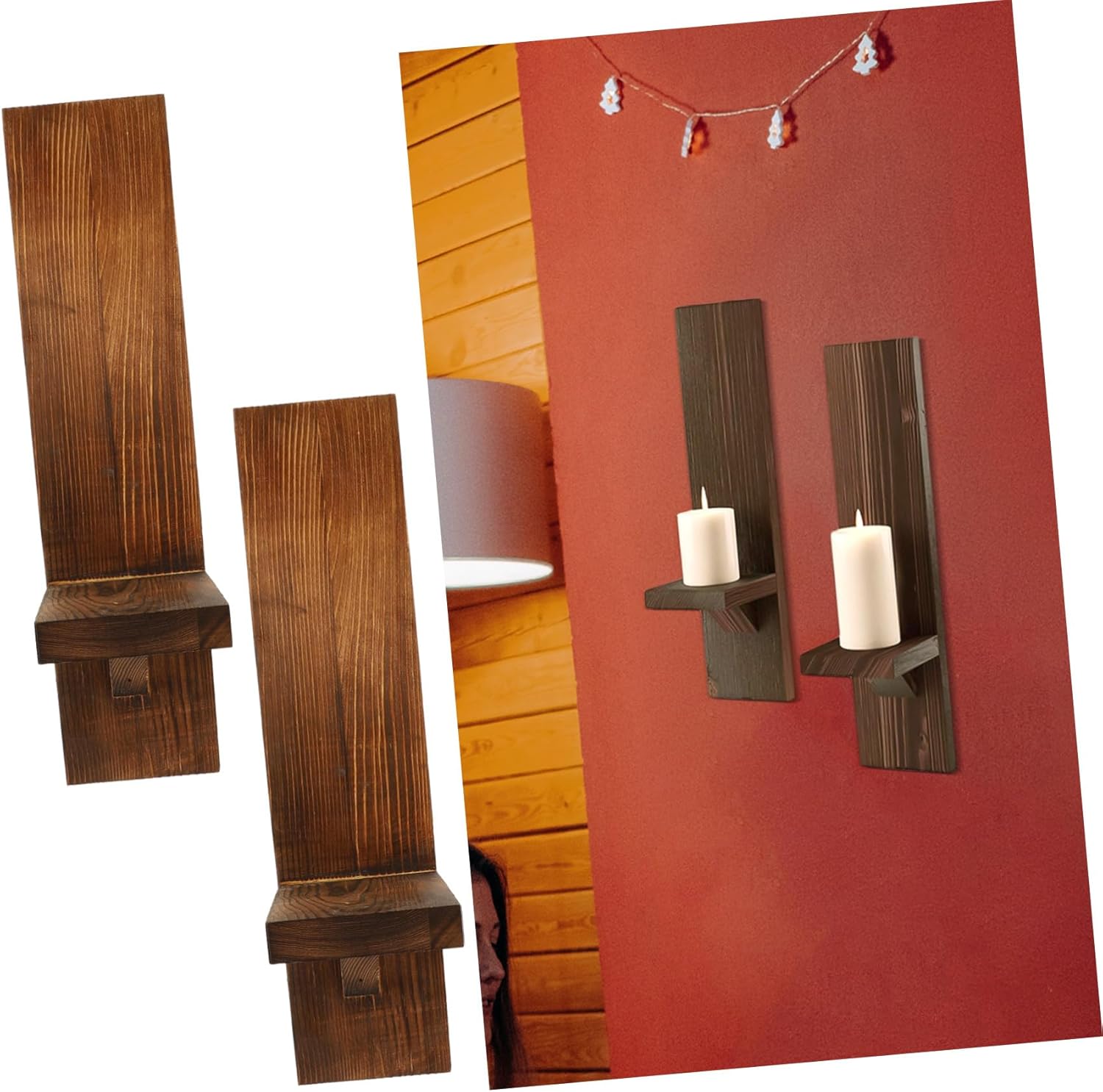 Rustic Wooden Wall Sconces Candle Holders Vintage Tea Light Candle Holder for Wedding Festival Home Decor Elegant Handmade Wall-Mount for Living Bedroom