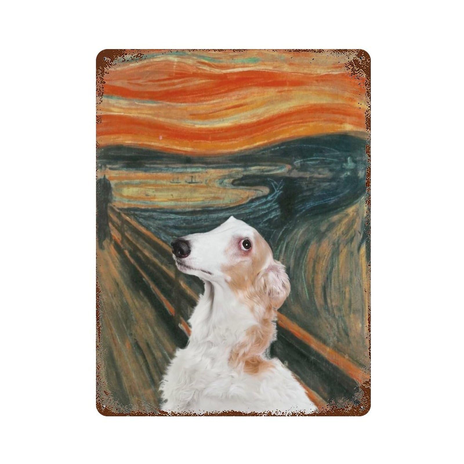 The Scream Borzoi Rust Effect Tin Sign 15.7"x11.8", Rustic Home Decor for Garage, Pub Or Kitchen