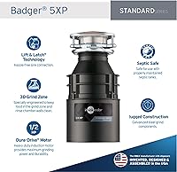 Vista 3 de InSinkErator Badger 5XP - Eliminador de basura y triturador de basura InSinkErator con cable de alimentación, tejón 1, serie estándar, alimentación
