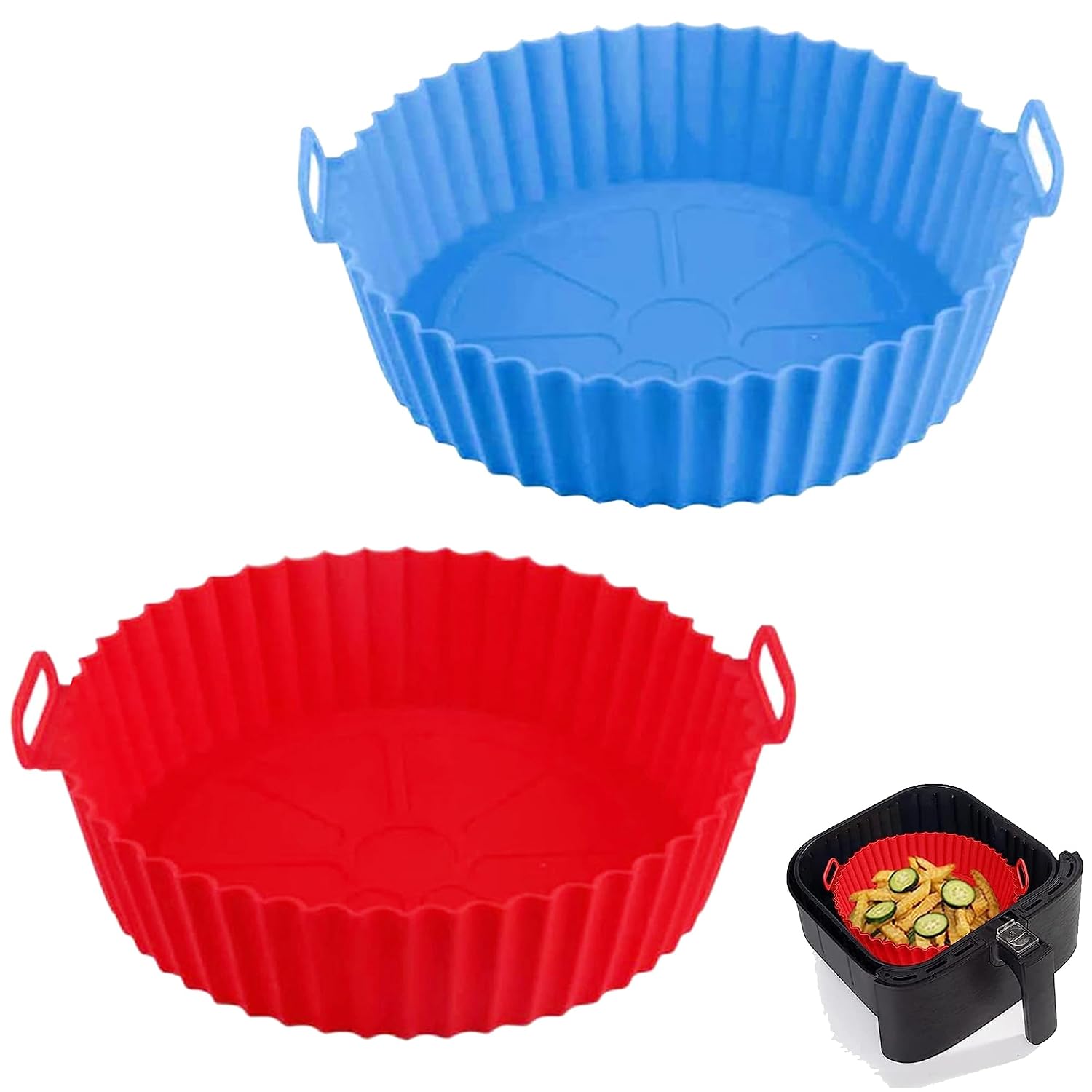 air Fryer Silicone Tray | Silicone Bowl for air Fryer | Nonstick Reusable Heat Resistant | Nonstick air Fryer Liners | Air Fryer Liners | Airfryer Accessories Items | 8 Inch (Pack of 2)