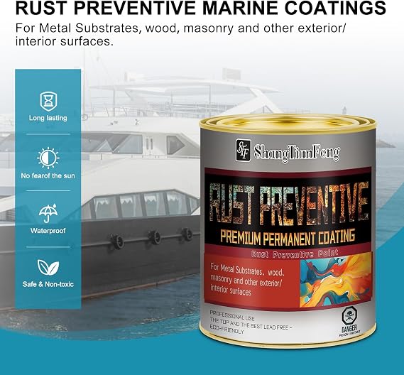 Grey Rust Preventive Paint, Corrosion Permanently, UV Resistance, It is suitable for rust and corrosion prevention on multiple surfaces such as Marine vessels, metals, 32 Fl Oz