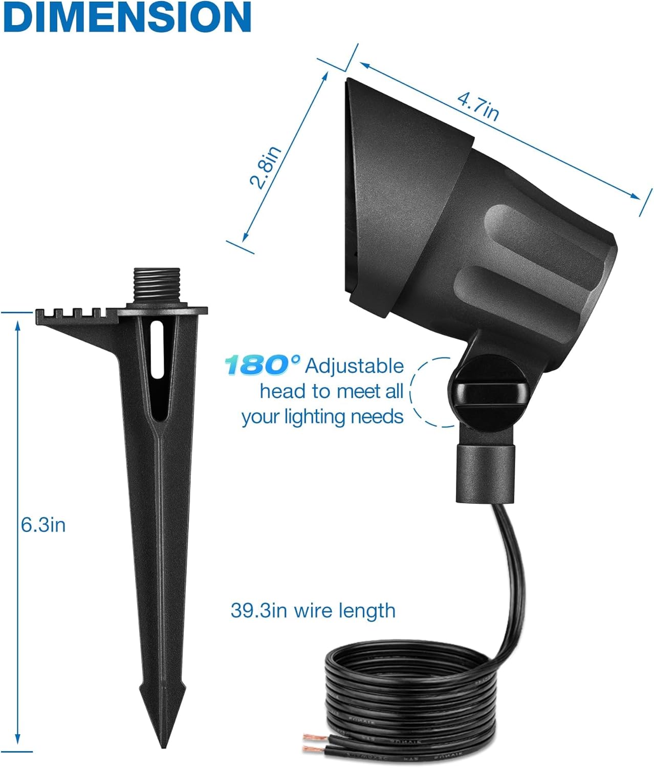 SUNVIE 6W LED Landscape Lights Low Voltage Landscape Lighting with Connectors Warm White Landscape Spotlights Outdoor 12-24V Waterproof Yard Garden Lights Wired Tree Wall Landscape Spotlights, 8 Pack - Image 8