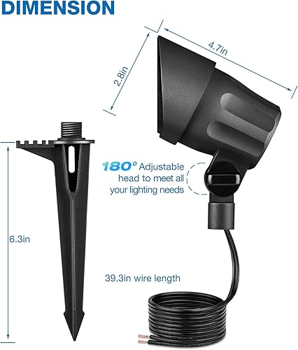 Miniatura 8 de SUNVIE Luces LED de Paisaje de 6W Iluminación de Paisaje de Bajo Voltaje con Conectores Focos de Paisaje Blanco Cálido para Exteriores 12-24V